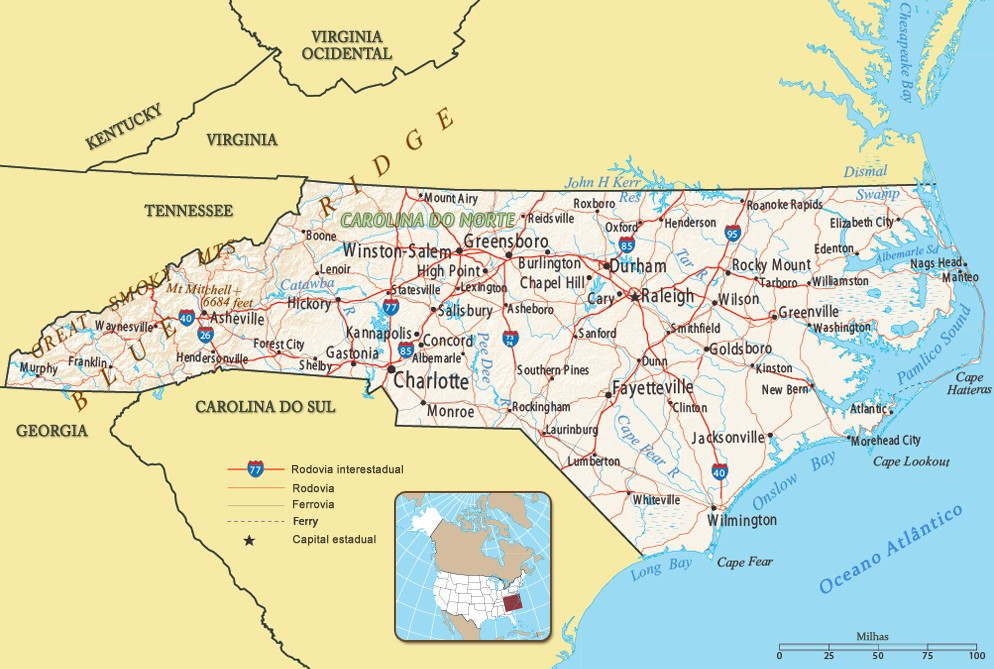 Mapa Carolina do Norte