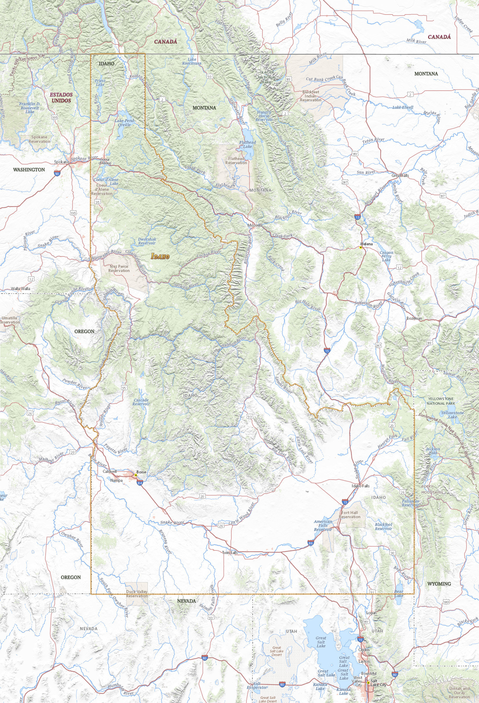 Idaho mapa fisico