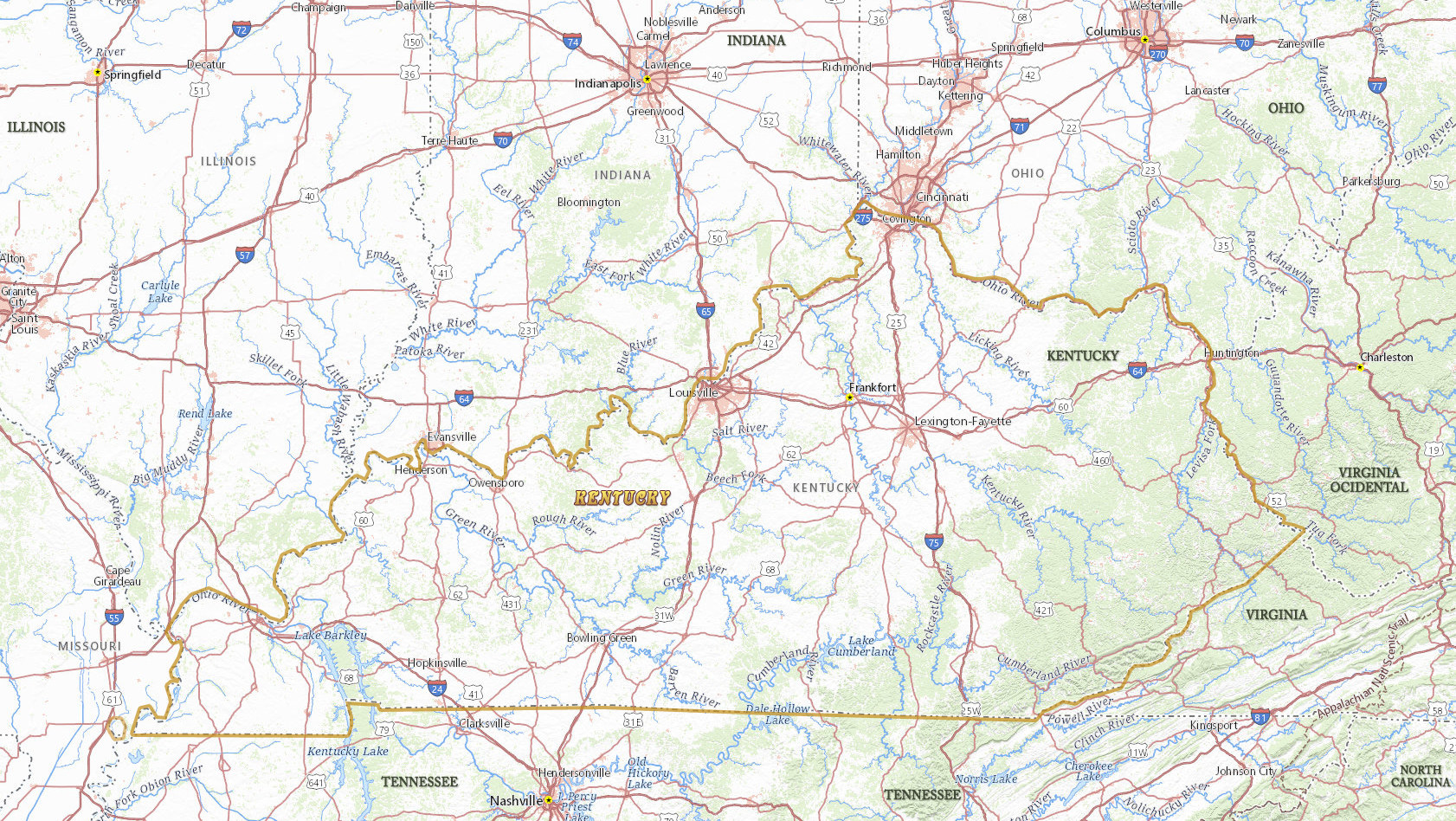 Mapa Kentucky fisico