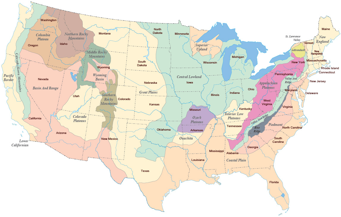 Mapa Físico dos EUA
