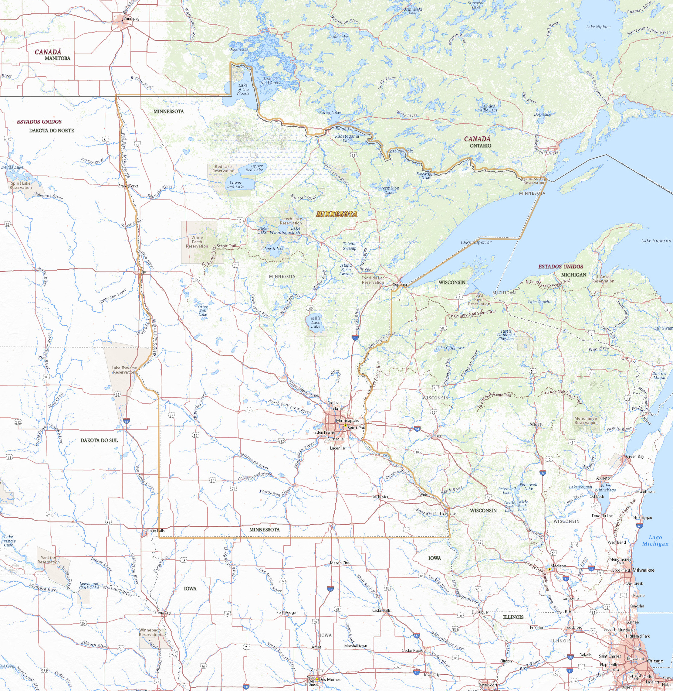 Mapa Minnesota fisico