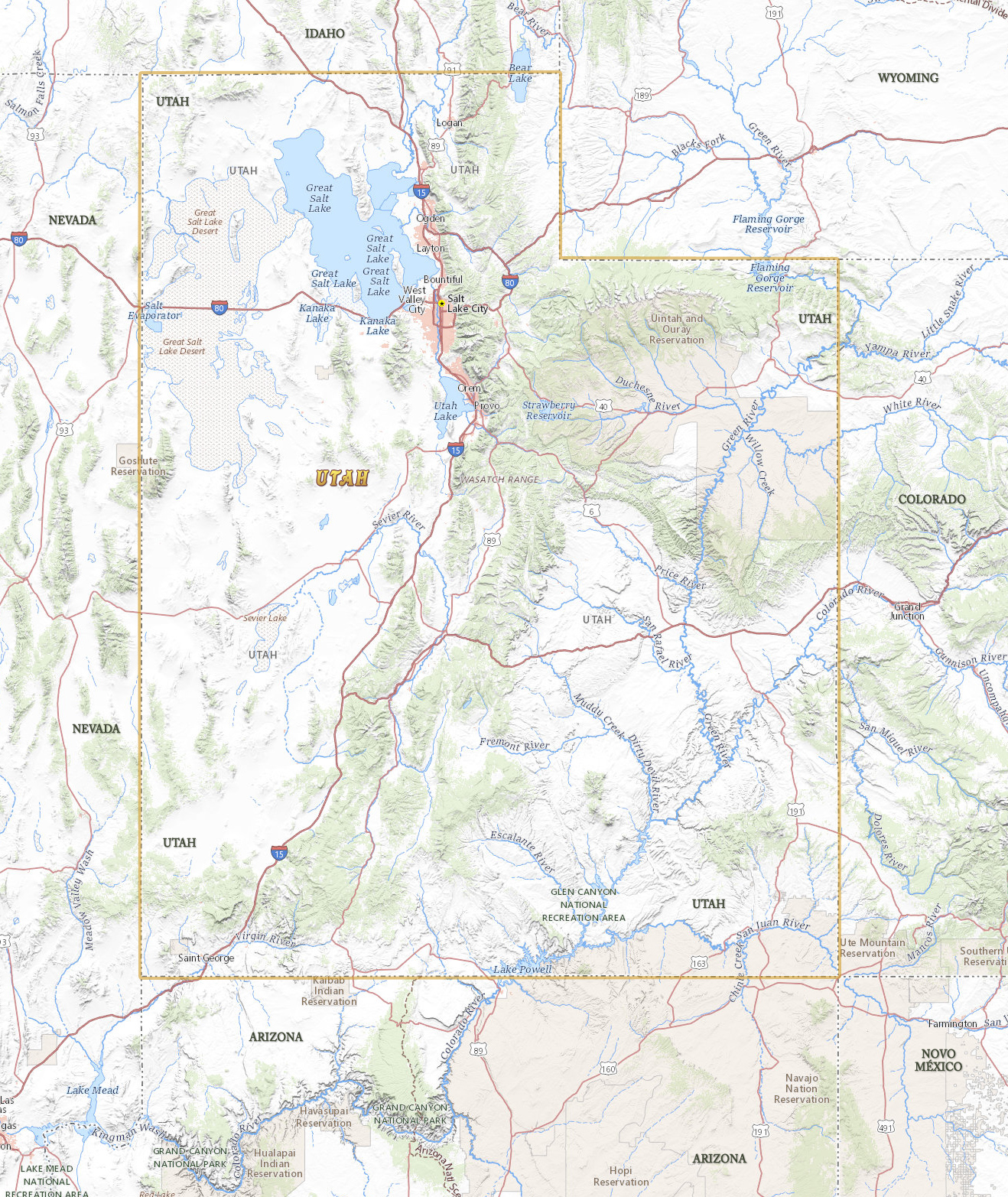 Mapa Utah fisico